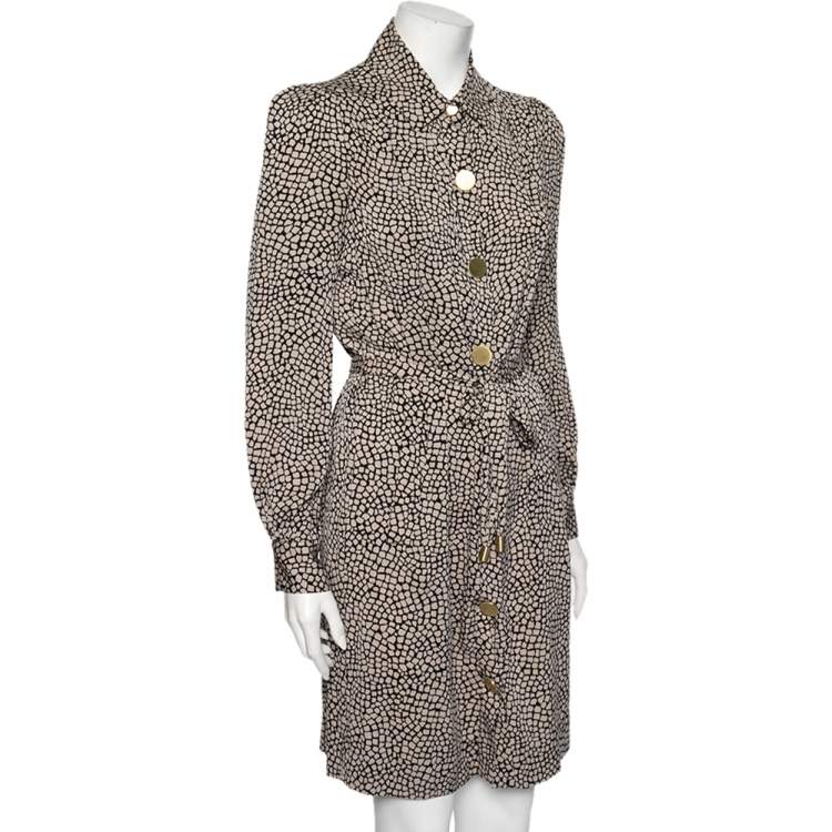 Pre Owned Diane von Furstenberg Monochrome Silk Button Front New Tunis Dress M