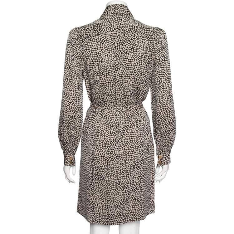Pre Owned Diane von Furstenberg Monochrome Silk Button Front New Tunis Dress M