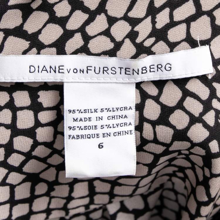 Pre Owned Diane von Furstenberg Monochrome Silk Button Front New Tunis Dress M