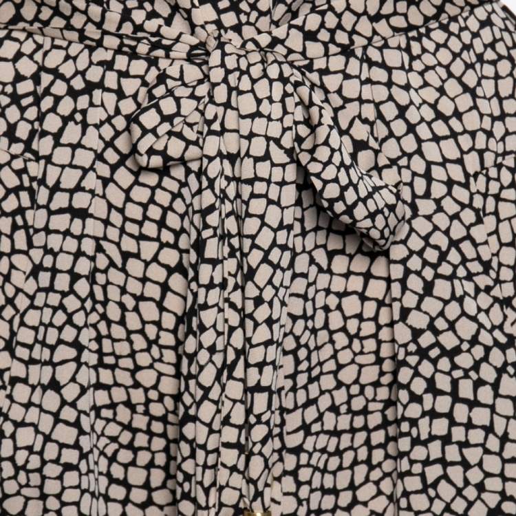 Pre Owned Diane von Furstenberg Monochrome Silk Button Front New Tunis Dress M