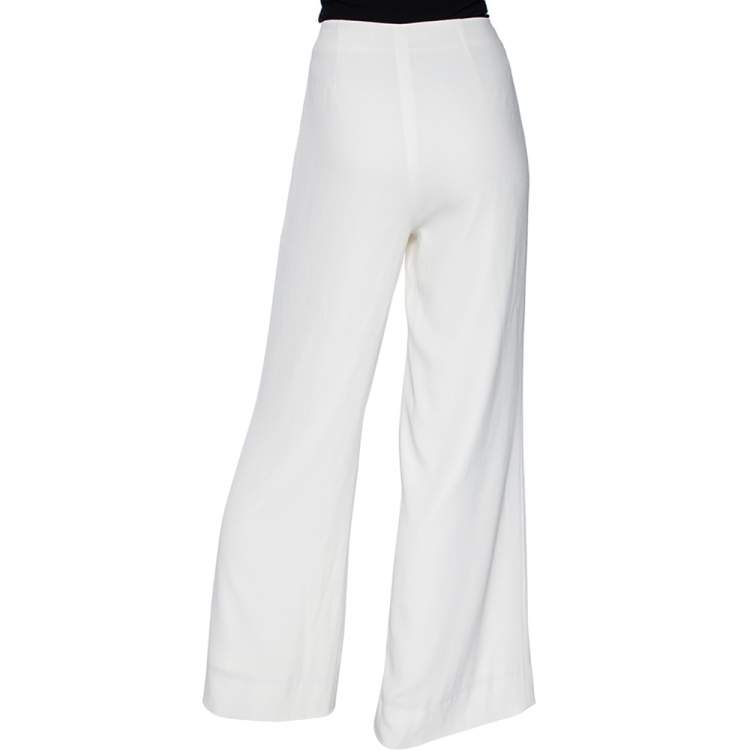 Pre Owned Diane von Furstenberg White Crepe Preston Wide Leg Pants M