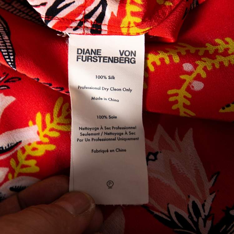 Pre Owned Diane von Furstenberg Orange Floral Printed Silk Bethany Midi Dress M