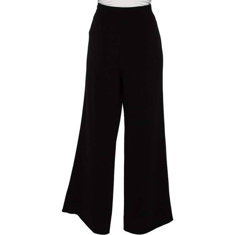 Pre Owned Diane von Furstenberg Black Crepe Preston Wide Leg Trousers L