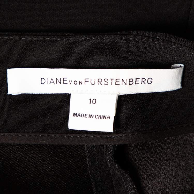 Pre Owned Diane von Furstenberg Black Crepe Preston Wide Leg Trousers L