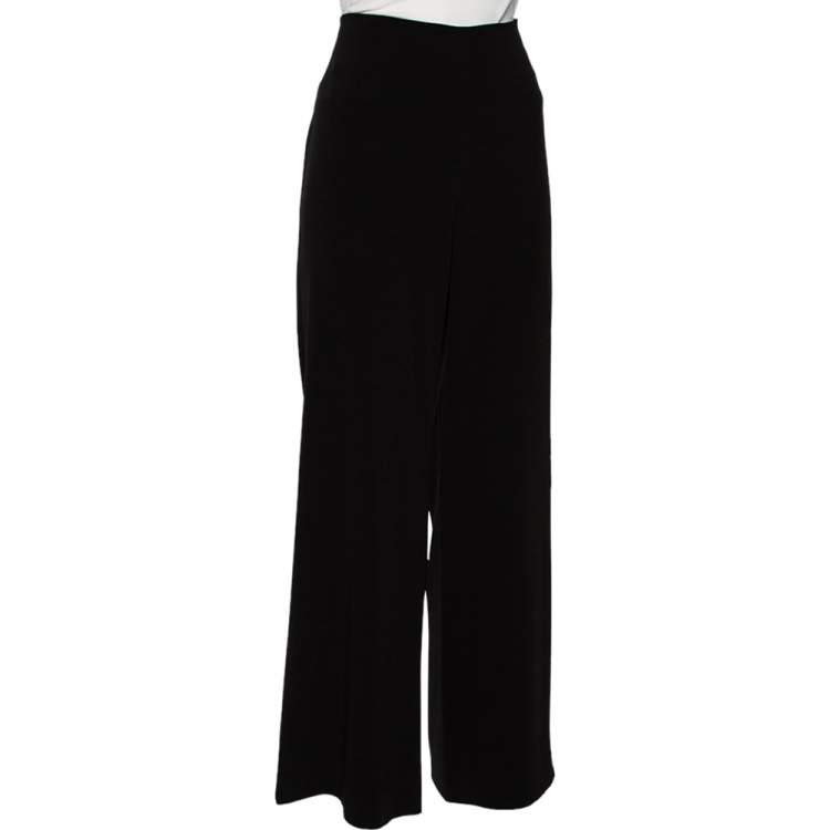 Pre Owned Diane von Furstenberg Black Crepe Preston Wide Leg Trousers L