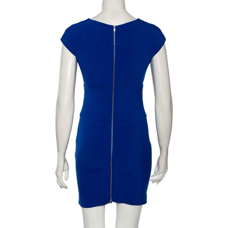 Pre Owned Diane Von Furstenberg Blue Knit Ruched Waist Detailed Dress S