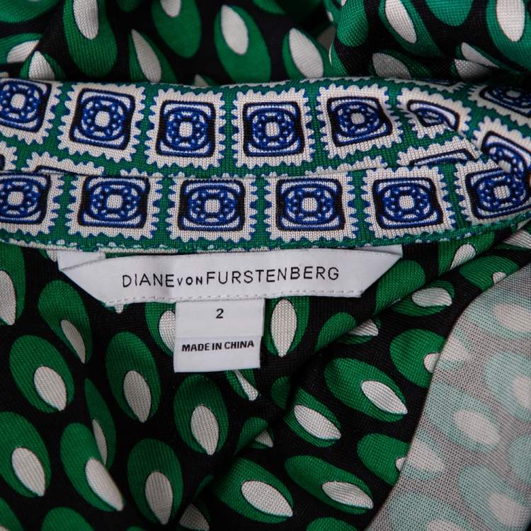 مملوكة مسبقًا Diane Von Furstenberg Green Silk Long Sleeve Mini Denny Dress S