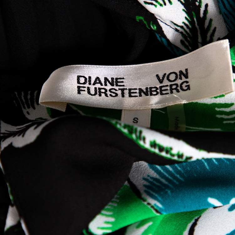 مملوكة مسبقًا Diane von Furstenberg Green & Black Floral Printed Georgette Silvie Blouse S