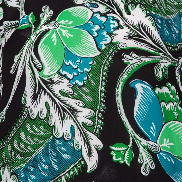 مملوكة مسبقًا Diane von Furstenberg Green & Black Floral Printed Georgette Silvie Blouse S