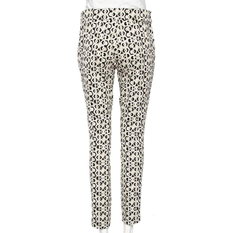 Pre Owned Diane Von Furstenberg Monochrome Rhianna Hex Maze Jacquard Pants M