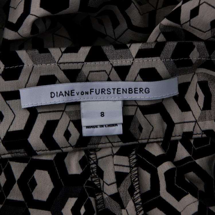 Pre Owned Diane Von Furstenberg Monochrome Rhianna Hex Maze Jacquard Pants M