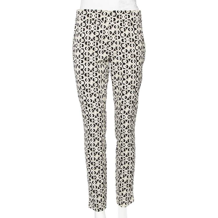 Pre Owned Diane Von Furstenberg Monochrome Rhianna Hex Maze Jacquard Pants M