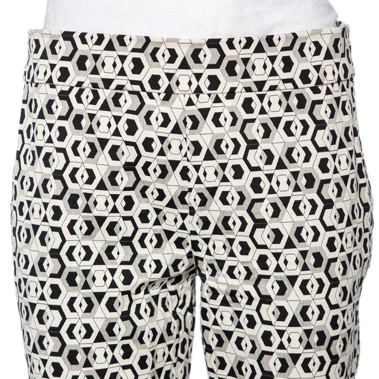 Pre Owned Diane Von Furstenberg Monochrome Rhianna Hex Maze Jacquard Pants M