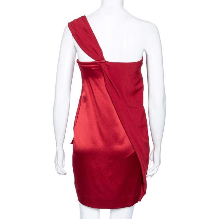 Pre Owned Diane von Furstenberg Red Silk Crepe Valetta One Shoulder Dress S