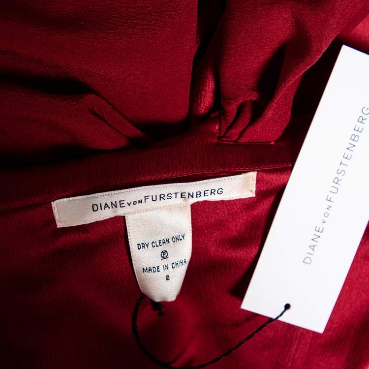Pre Owned Diane von Furstenberg Red Silk Crepe Valetta One Shoulder Dress S