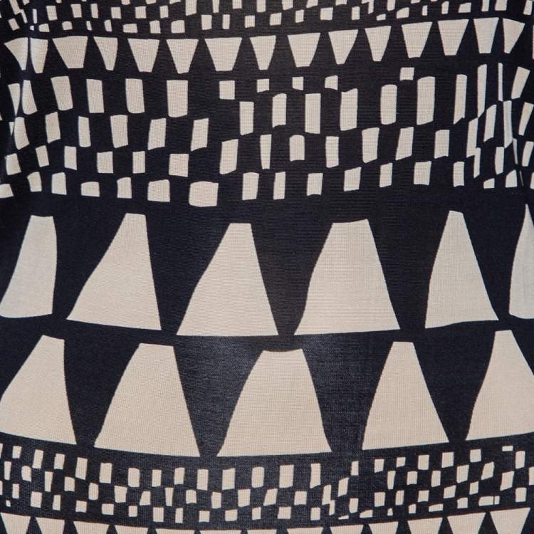 Pre Owned Diane von Furstenberg Black Patterned Silk Knit Victorio Dress S