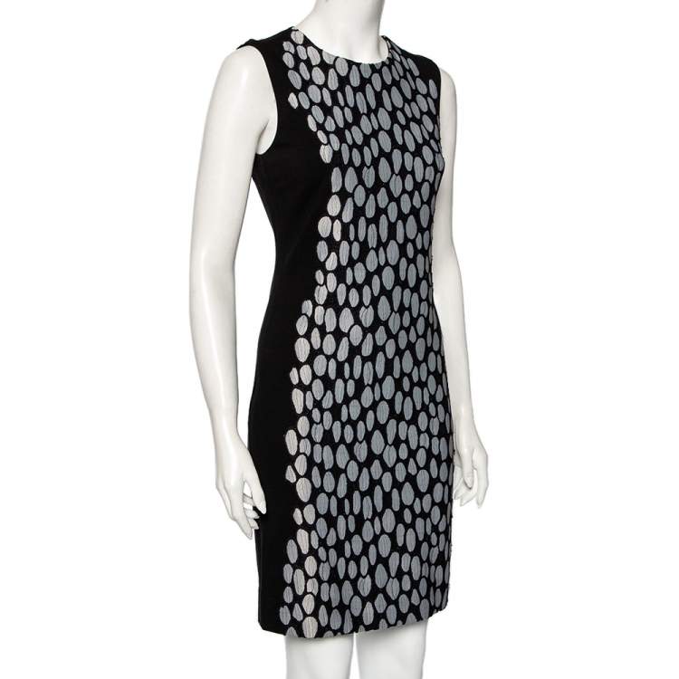 Pre Owned Diane von Furstenberg Black Knit And Textured Inset Detailed Tilda Dress S
