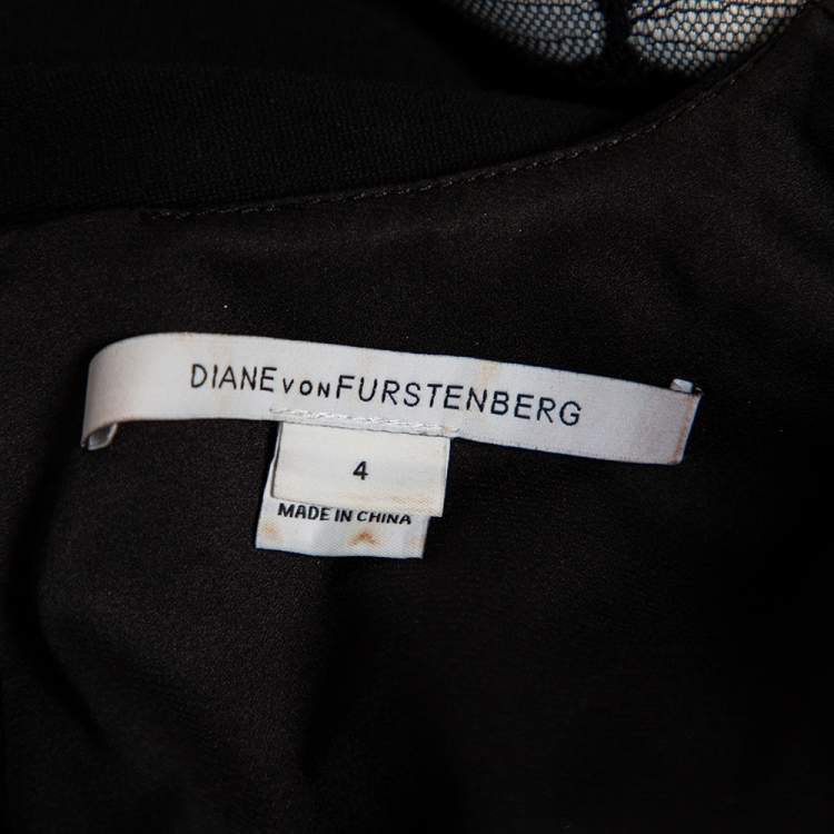 Pre Owned Diane von Furstenberg Black Knit And Textured Inset Detailed Tilda Dress S