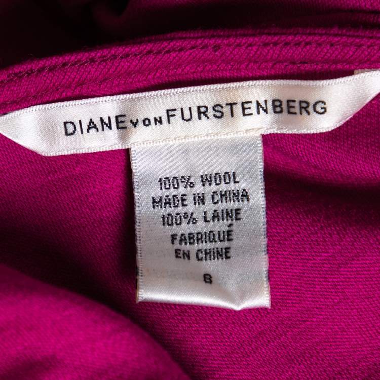 مملوكة مسبقًا Diane von Furstenberg Fuchsia Wool Whitley Pleated Detailed Short Dress M 