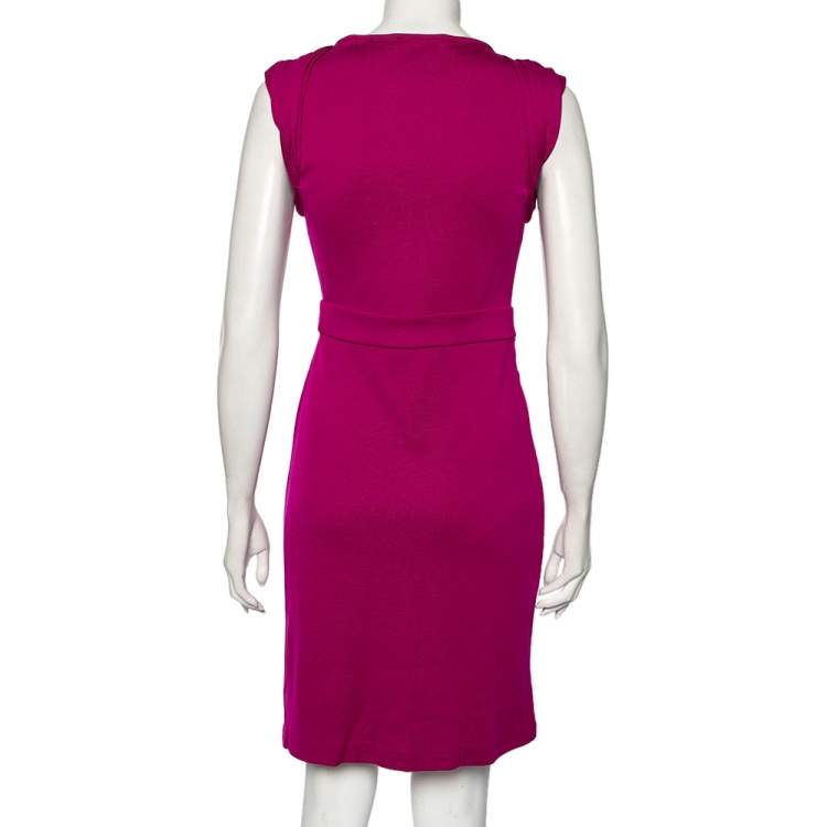 مملوكة مسبقًا Diane von Furstenberg Fuchsia Wool Whitley Pleated Detailed Short Dress M 