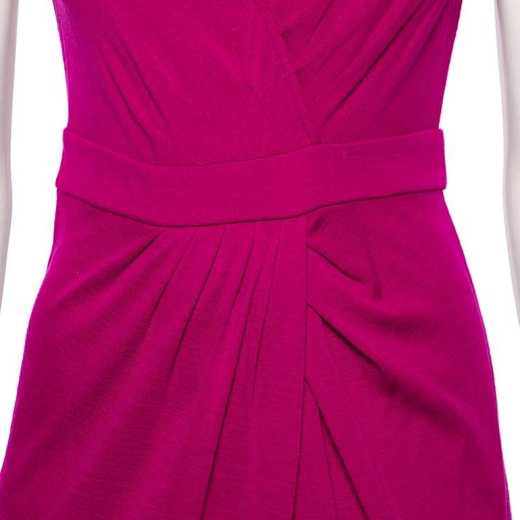 مملوكة مسبقًا Diane von Furstenberg Fuchsia Wool Whitley Pleated Detailed Short Dress M 