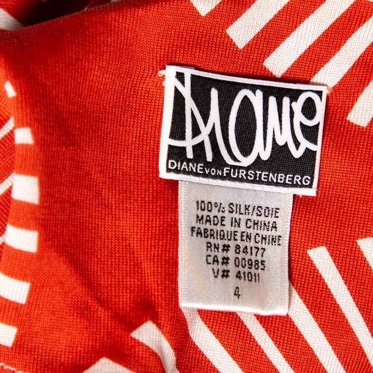 مملوكة مسبقًا Diane von Furstenberg Dull Orange Printed Silk Reina Long Sleeve Dress S