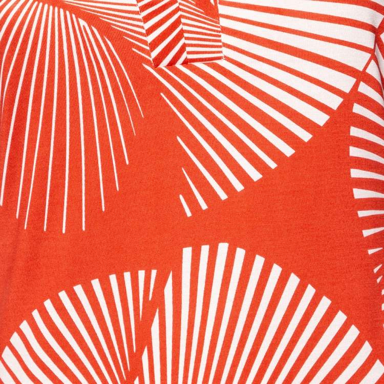 مملوكة مسبقًا Diane von Furstenberg Dull Orange Printed Silk Reina Long Sleeve Dress S