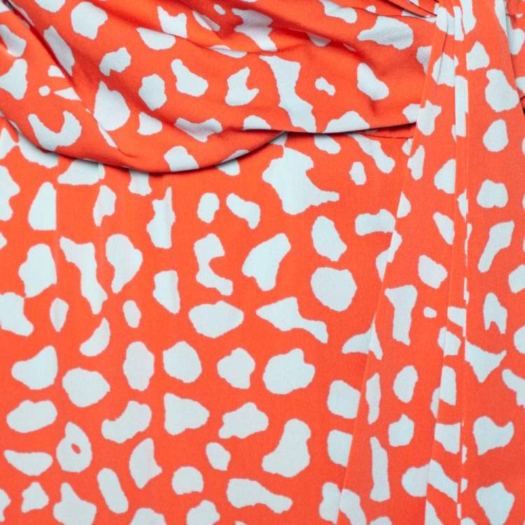 Pre Owned Diane von Furstenberg Pink Printed Silk One Shoulder Draped Agantha Dress S