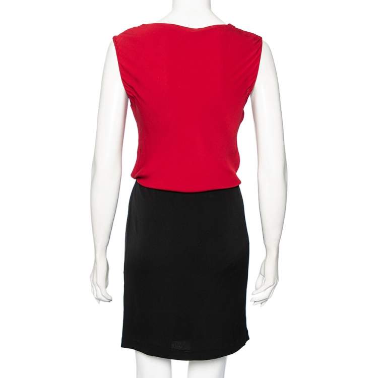 Pre Owned Diane von Furstenberg Red-Black Silk Draped Crista Dress S