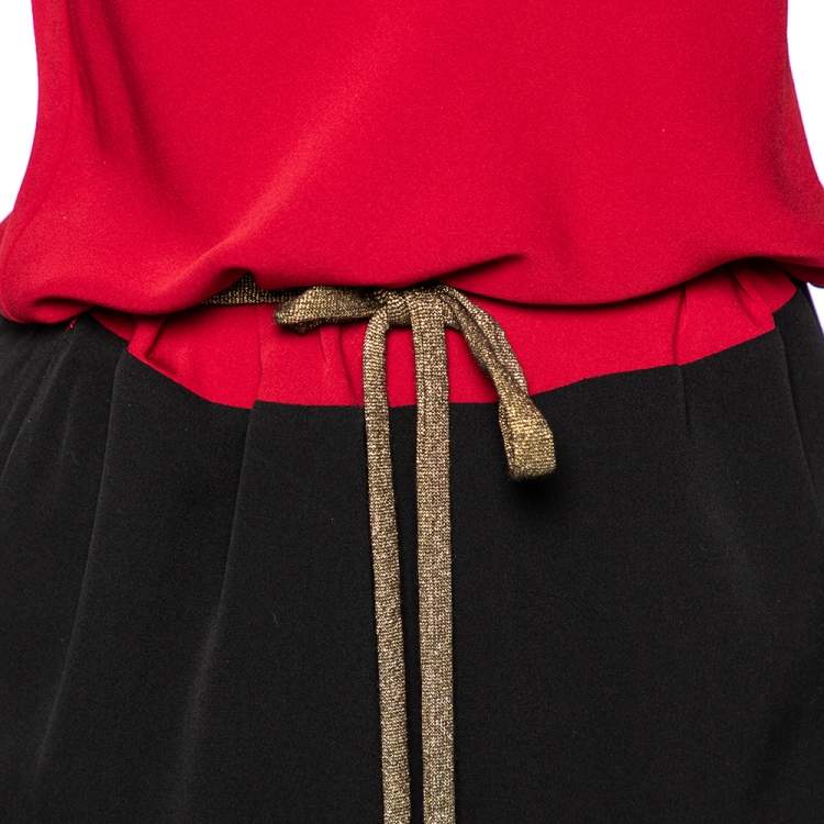 Pre Owned Diane von Furstenberg Red-Black Silk Draped Crista Dress S