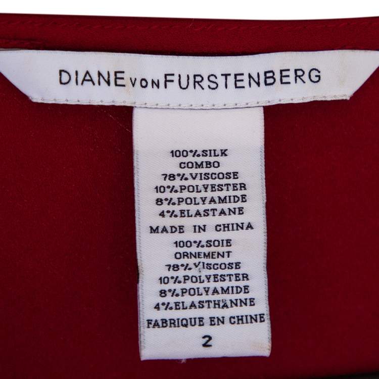 Pre Owned Diane von Furstenberg Red-Black Silk Draped Crista Dress S