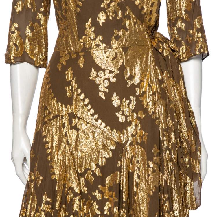 Pre Owned Diane von Furstenberg Olive Green Fil Coupe Taffy Wrap Midi Dress S