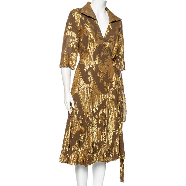 Pre Owned Diane von Furstenberg Olive Green Fil Coupe Taffy Wrap Midi Dress S