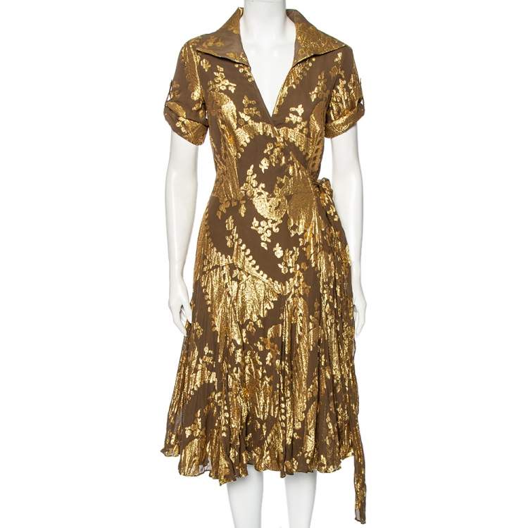 Pre Owned Diane von Furstenberg Olive Green Fil Coupe Taffy Wrap Midi Dress S