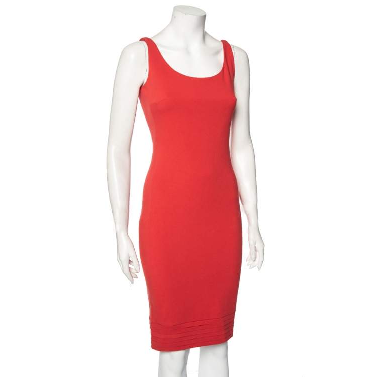 Pre Owned Diane von Furstenberg Coral Red Stretch Knit Clean Bridget Dress S