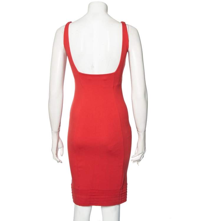Pre Owned Diane von Furstenberg Coral Red Stretch Knit Clean Bridget Dress S
