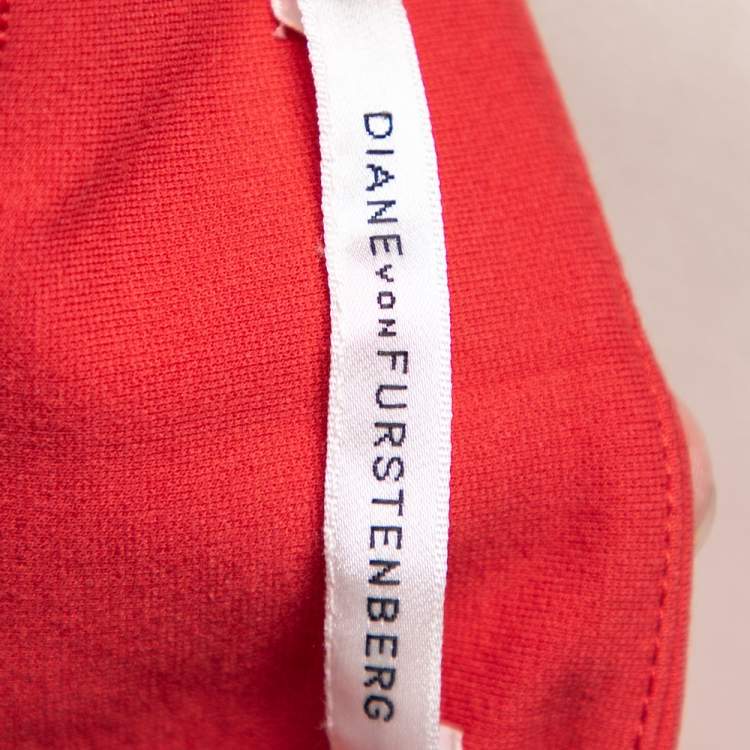 Pre Owned Diane von Furstenberg Coral Red Stretch Knit Clean Bridget Dress S