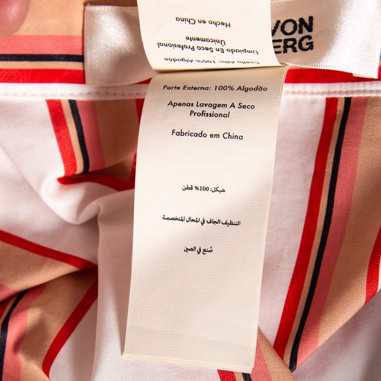 Pre Owned Diane von Furstenberg  White Striped Cotton Belted Oversized Shirt Dress XS