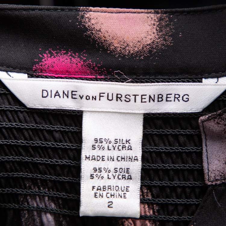 Pre Owned Diane von Furstenberg Black Polka Doted Silk Zazu Blouse S