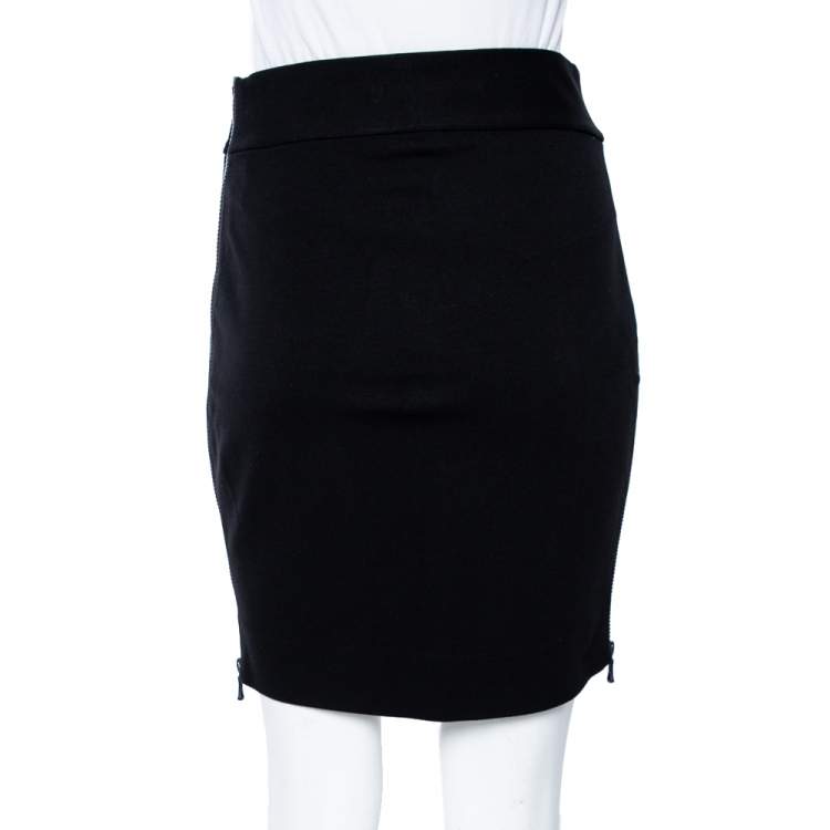 Pre Owned Diane von Furstenberg Black Knit Meg Zip Pencil Skirt S 