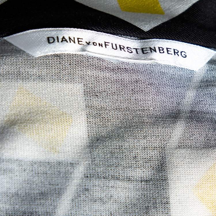 مملوكة مسبقًا Diane von Furstenberg Black Geometric Printed Silk Gathered Detail Dress S