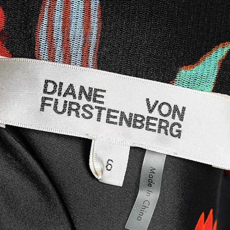Pre Owned Diane Von Furstenberg Black Floral Printed Silk Maxi Dress M