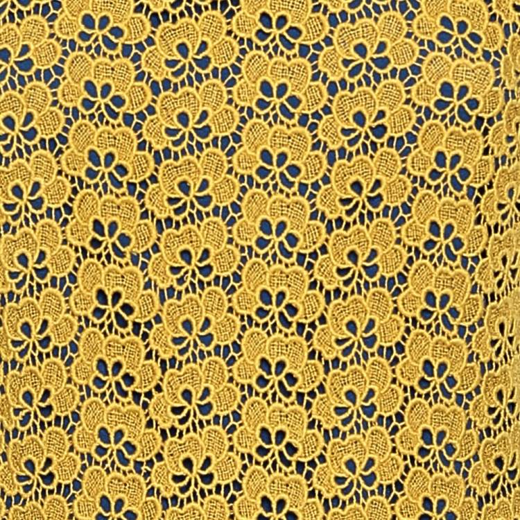 Pre Owned Diane von Furstenberg Yellow Lace Contrast Lined Shift Dress M