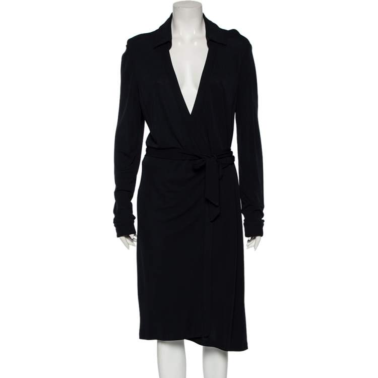 مملوكة مسبقًا Diane von Furstenberg Midnight Blue Crepe New Jeanne Two Wrap Dress XL