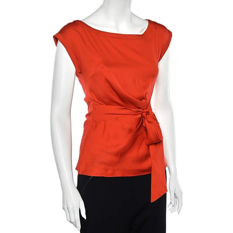 Pre Owned Diane von Furstenberg Orange Silk Della Top S