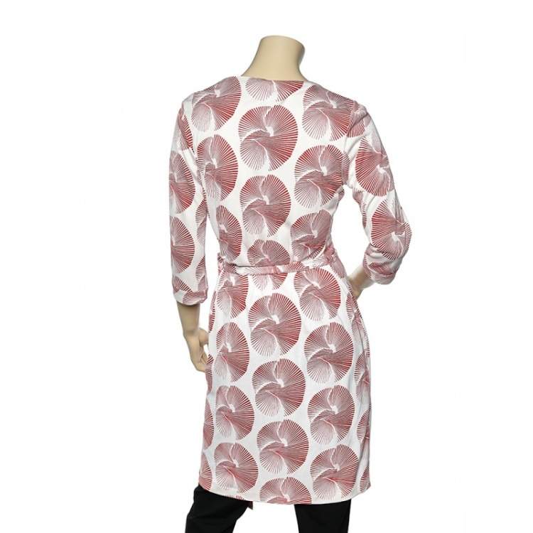 Pre Owned Diane by Diane Von Furstenberg Cream Printed Silk Knit New Julian Wrap Dress L
