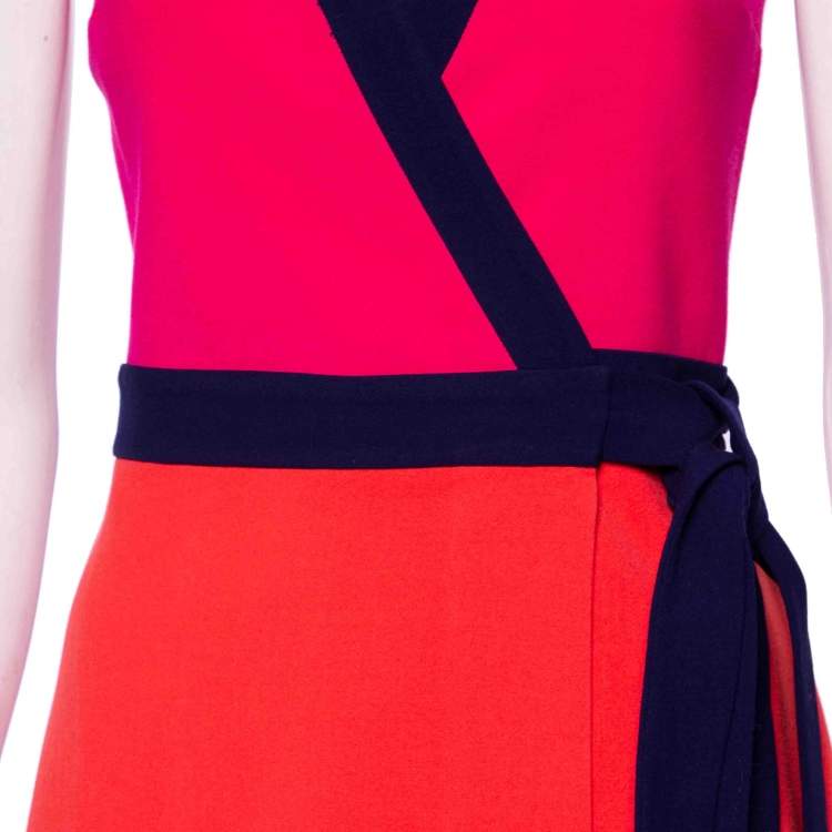 Pre Owned Diane von Furstenberg Orange & Pink Knitted Gracie Wrap Dress S