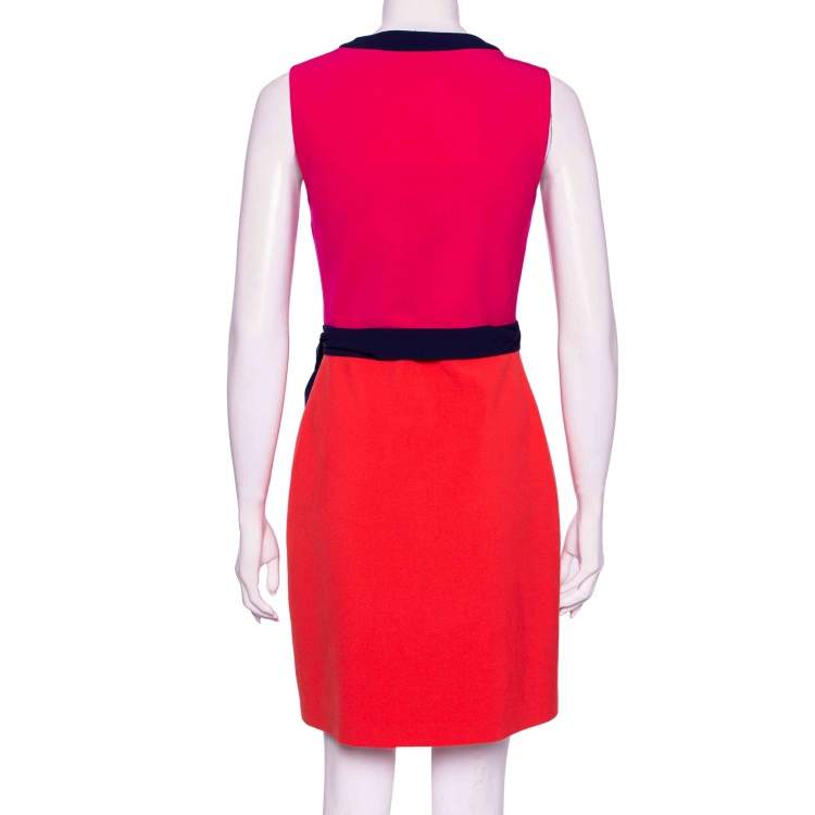Pre Owned Diane von Furstenberg Orange & Pink Knitted Gracie Wrap Dress S