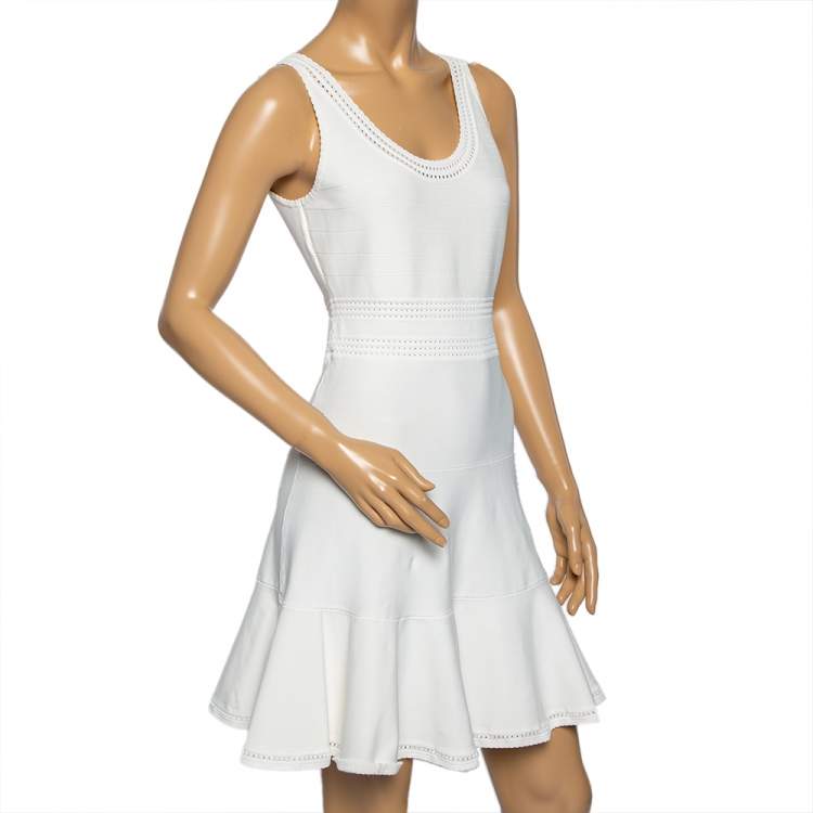 Pre Owned Diane von Furstenberg White Jersey Sleeveless Flutter Perry Dress M