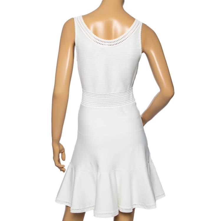 Pre Owned Diane von Furstenberg White Jersey Sleeveless Flutter Perry Dress M